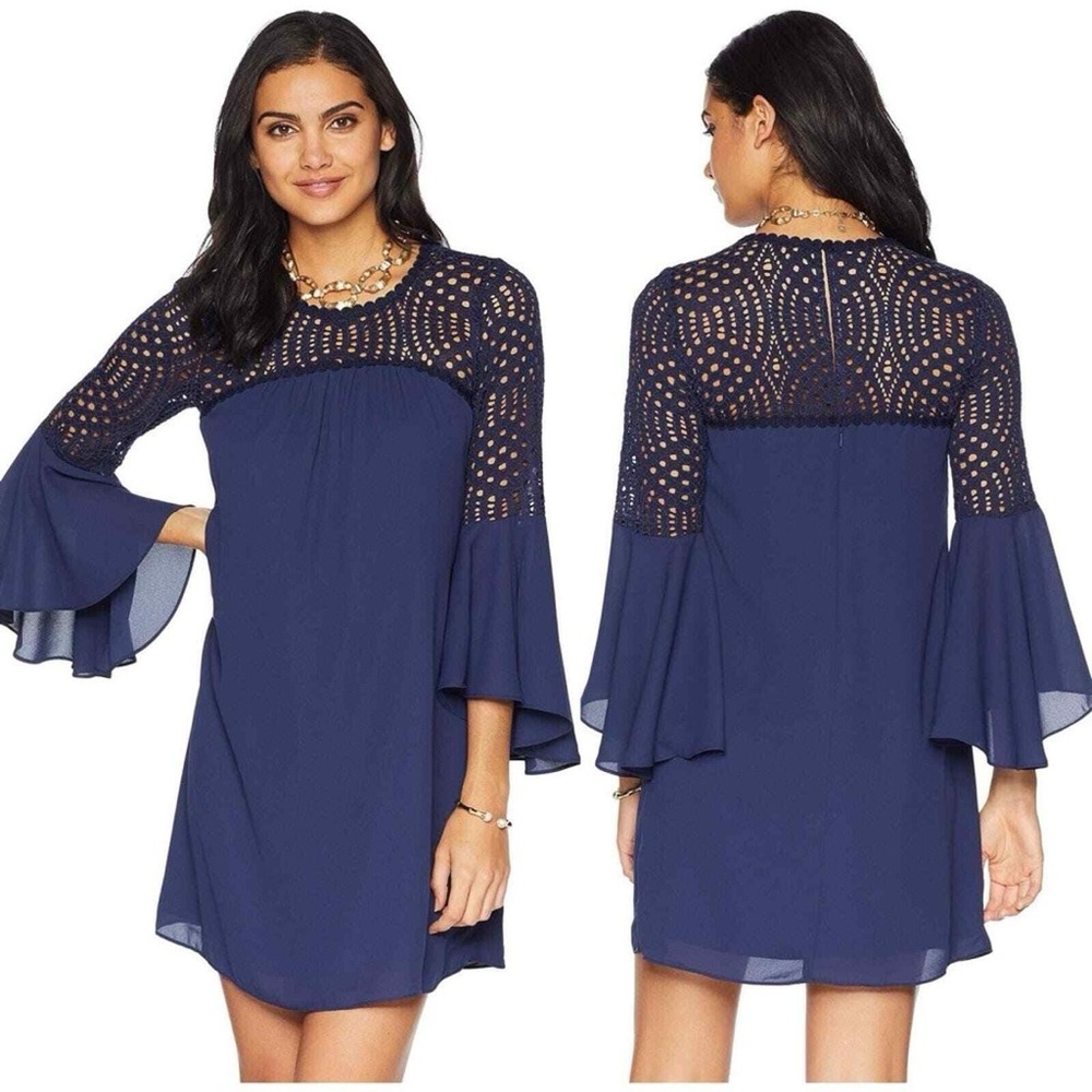 Lilly Pulitzer Amenna Bell Sleeve Lace Dress True Navy Women’s Size 4